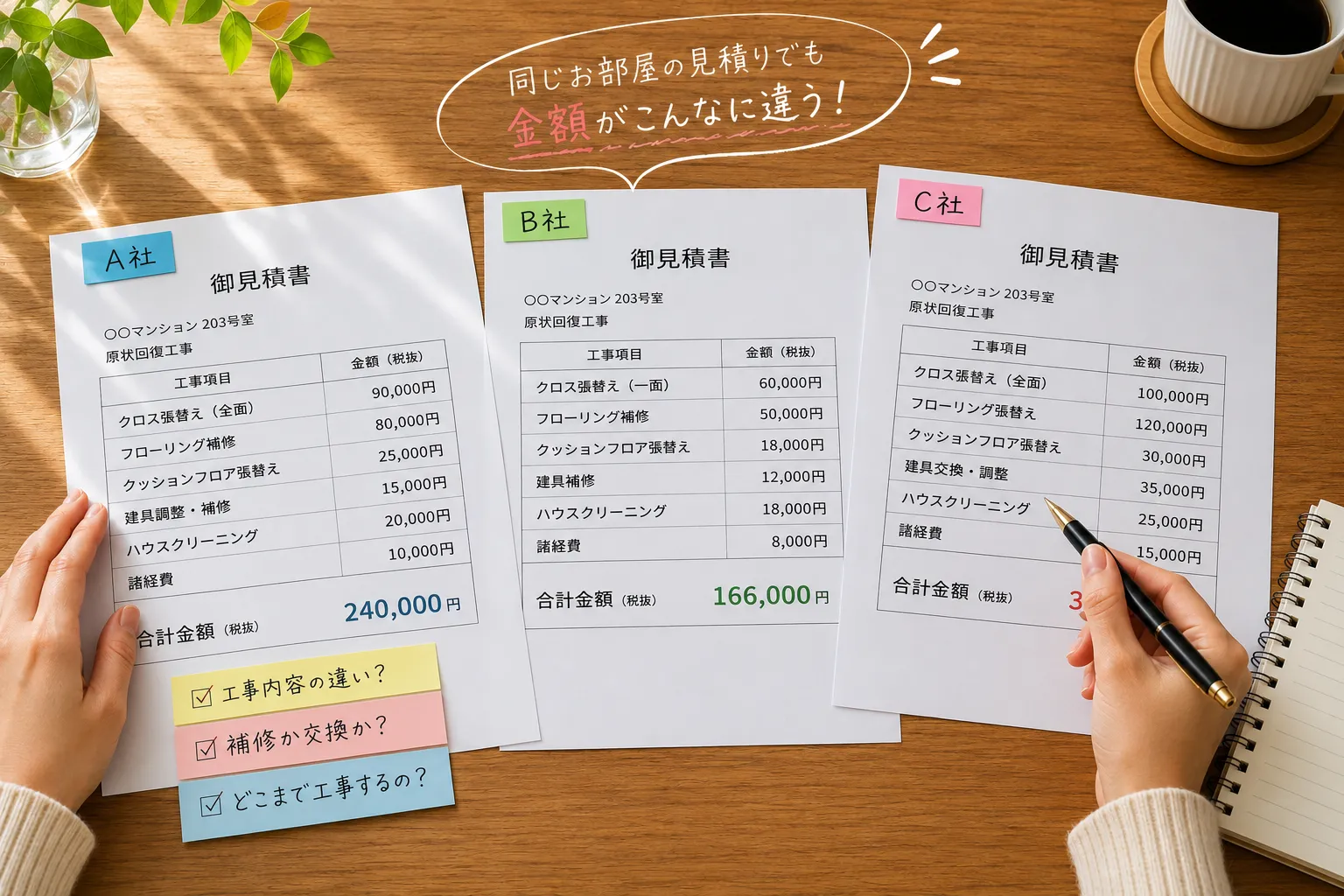 見積金額だけで判断していませんか?原状回復工事で業者ごとに差が出る理由
